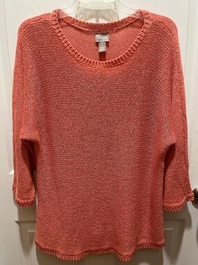 Chico's Coral Scoop Neck Lightweight Knit Sweater  3/4 in sleeves.
